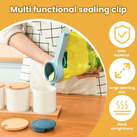 Bag Clip with Pour Spout, Food Bag Sealing Clip, Reusable Plastic Cap Sealer for Snack (2)