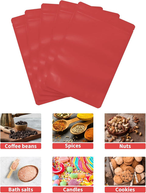 100 Pack Resealable Stand Up Bags,7.9" x 11.8" Smell Proof Pouch Sealable Foil Pouch Bags for Packaging (Red)