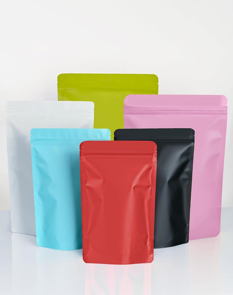 100 Pack Resealable Stand Up Bags,7.9" x 11.8" Smell Proof Pouch Sealable Foil Pouch Bags for Packaging (Red)