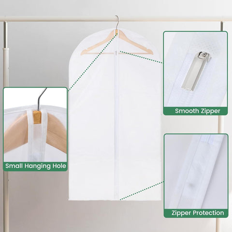 12 Pack Garment Bags for Hanging Clothes - Translucent Suit Bag for Closet Wardrobe Storage Travel - 24" x 42"