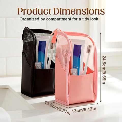 Standing Toiletry Bag, 2026 New Portable Lightweight Travel Toiletry Bag Nylon Travel Toothbrush Storage Hanging Travel Toiletry Bags for Cosmetic, Toothbrush, Toothpaste (1, Pink)