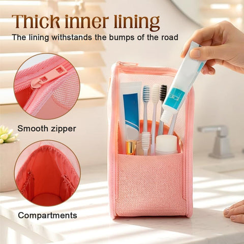 Standing Toiletry Bag, 2026 New Portable Lightweight Travel Toiletry Bag Nylon Travel Toothbrush Storage Hanging Travel Toiletry Bags for Cosmetic, Toothbrush, Toothpaste (1, Pink)