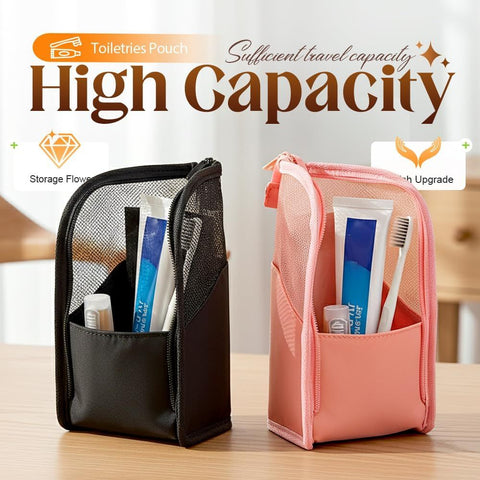 Standing Toiletry Bag, 2026 New Portable Lightweight Travel Toiletry Bag Nylon Travel Toothbrush Storage Hanging Travel Toiletry Bags for Cosmetic, Toothbrush, Toothpaste (1, Pink)