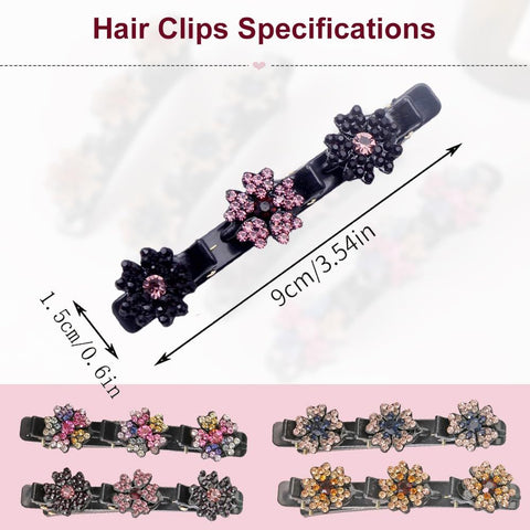 4 Pcs Sparkling Crystal Stone Braided Hair Clips for Women and Girls, 2026 New Hair Braid Clips Easily Braided Hair Bands, Shiny Rhinestone Hair Clip Duckbill Hairpin (Flower)