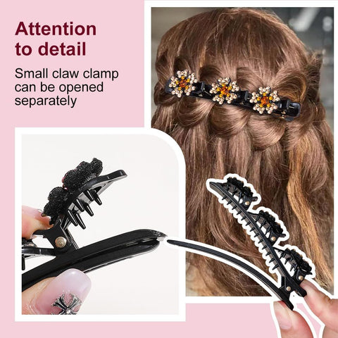 4 Pcs Sparkling Crystal Stone Braided Hair Clips for Women and Girls, 2026 New Hair Braid Clips Easily Braided Hair Bands, Shiny Rhinestone Hair Clip Duckbill Hairpin (Flower)