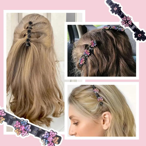4 Pcs Sparkling Crystal Stone Braided Hair Clips for Women and Girls, 2026 New Hair Braid Clips Easily Braided Hair Bands, Shiny Rhinestone Hair Clip Duckbill Hairpin (Flower)