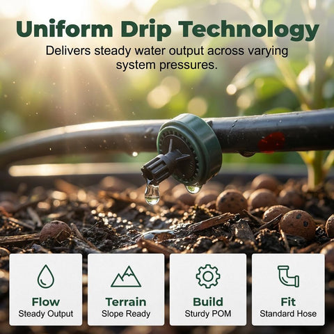 1 GPH Pressure Compensated Drippers Flow for Garden System, 2026 New Self-Cleaning Constant Flow Drippers Drip Irrigation Emitters System for 1/4 Inch Drip Irrigation Tubing (60, 1 GPH)