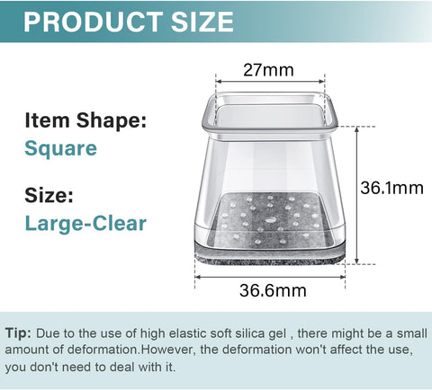 Ansible 24 Pcs Chair Leg Floor Protectors Square, Silicone Felt Furniture Leg Pads Caps Covers for Hardwood Floors (Fit:1-1/16" to 1-5/8")