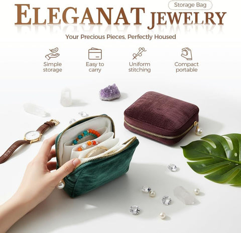 Travel Jewelry Case, Small Velvet Jewelry Pouch Bag with Zipper, Mini Portable Organizer for Earrings Rings Necklaces, Anti-Scratch Portable Storage Bag (Smog Blue)