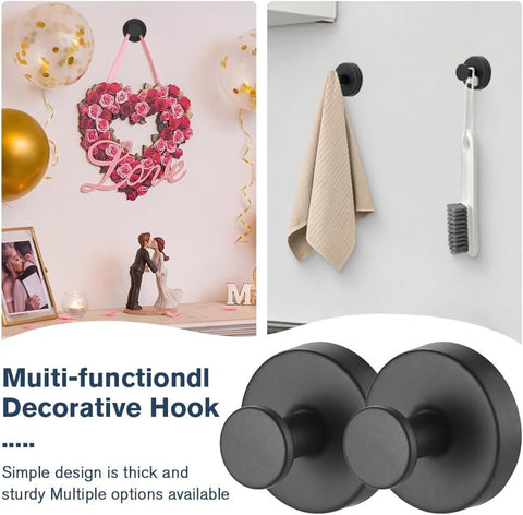 Suction Cup Hooks - 2025 Upgraded Stainless Steel Heavy Duty No Drill Hooks for Wreaths on Glass, Shower Towels & Front Door (2, Black)