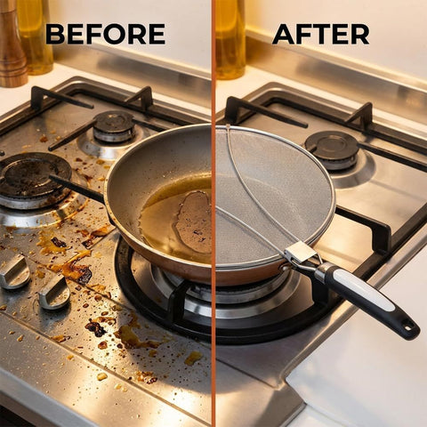 Stainless Steel Grease Splatter Guard, 11-Inch Fine Mesh Cover with Adjustable Comfort Grip Handle, Oil Splash Screen for Frying Pan, Cooking Pots, Skillet (1)