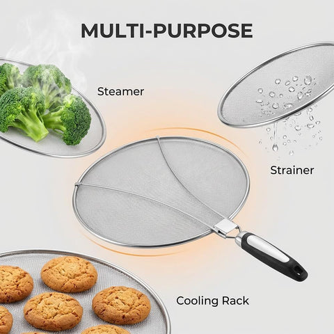 Stainless Steel Grease Splatter Guard, 11-Inch Fine Mesh Cover with Adjustable Comfort Grip Handle, Oil Splash Screen for Frying Pan, Cooking Pots, Skillet (1)