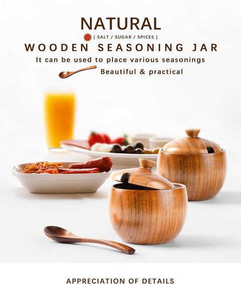 Jujube Wood Salt Container for Countertop, 6 Ounces Capacity Salt Cellar with Lid and Spoon, 3.3x3.5 inch Salt Box, Unique Salt Holder for Kitchen, Elegant Wooden Salt and Pepper Bowl