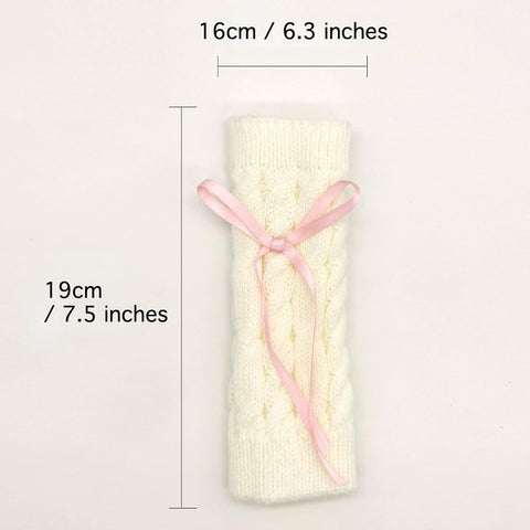Cable Knitted Hand Warmer Half Finger Mittens with Silky Bowknot, Women's Arm Warmers Sleeve Gloves for Winter