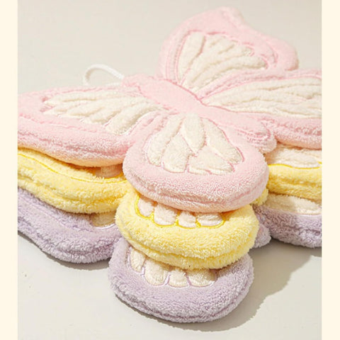 Butterfly Shaped Hanging Hand Towel 3 Pcs Set, Extra Thick Coral Fleece Ultra Absorbent Kitchen Bathroom Towel with Loop