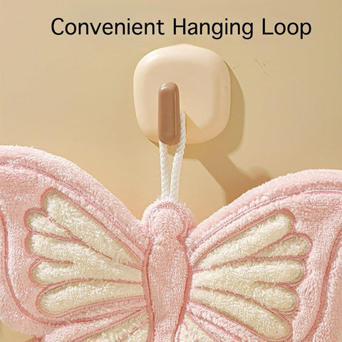 Butterfly Shaped Hanging Hand Towel 3 Pcs Set, Extra Thick Coral Fleece Ultra Absorbent Kitchen Bathroom Towel with Loop