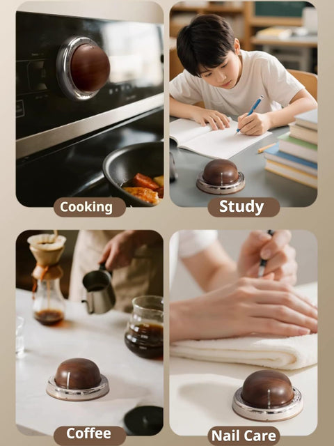 Modern Mechanical Kitchen Timer with Wood Grain Design, Stainless Steel Base, Easy-to-Use Cooking Timer for Home