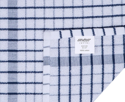 AMOUR INFINI Kitchen Dish Cloths Set of 8 - Ultra Soft, Highly Absorbent, Quick-Drying Terry Cotton Dishcloths 12"x12" Inch Wash & Cleaning Cloths for Kitchen & Dishwashing (Ass- Blue)