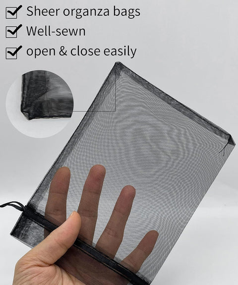 100PCS Sheer Organza Bag 5''X7'' Black Mesh Bags Drawstring Gift Bag Small for Jewelry Goodie Candy Wedding Party Favor Pouch Bags (Black)