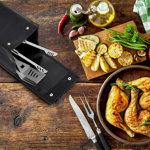 Grill Utensil Storage Bag BBQ Tool Bags Barbecue Hardware Holder Pouch Oxford Cloth Accessory Foldable for Camping Hiking(1 Pcs,Black)