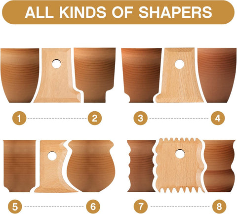 7 Pcs Pottery Tools Foot Shaper Trimming Profile Rib Bundle for Ceramics Carving Clay Molds Texture Ribs Ceramics, Beech Wood (Stylish Style,Wood Color) Color Stylish Style