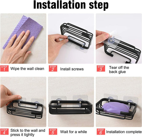 Soap Dish,Premium Dish for Shower, Space Aluminum Wall Mounted Bar Holder Bathroom Shower Kitchen Wall, Drilling Installation or Directly Paste Black 5׳.5ױinch