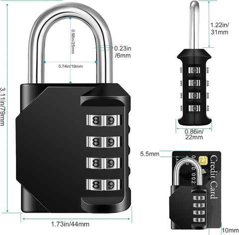 Petluno Padlock Numbers, 4-Digit Combination Lock, Weatherproof Lock for Outdoor Use (Black and Red) 2 Pieces, A-black&red 2P