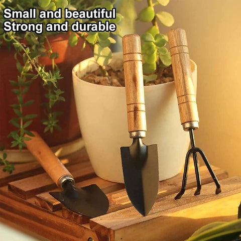 Garden tool set, 3-piece garden tool set, garden trowel, small, wooden handle, hand trowels, small garden set for bonsai, tool, plant pot, flowers