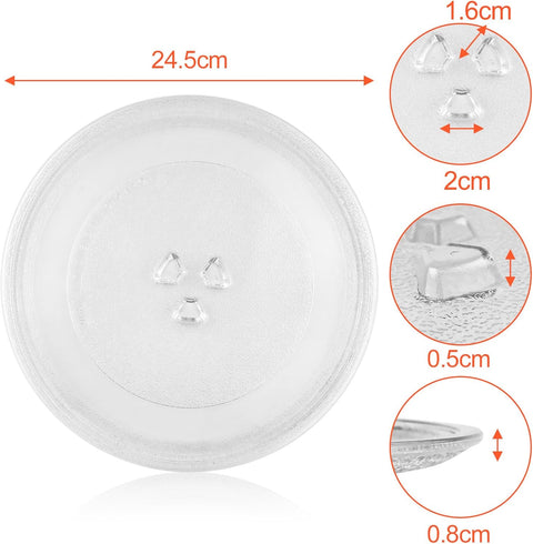 Magnetron plate, glass, 24.5 cm, microwave plate, turntable, glass plate, microwave accessories, replacement turntable with 3 attachments for standard round microwaves