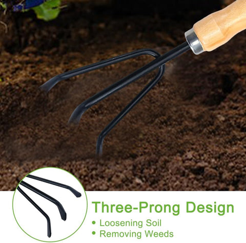 Garden tool set, 3-piece high-performance garden set with garden trowel, Frankfurter shovel and hand rake, mini-plant, garden tool, wooden handle for planting flowers and grass