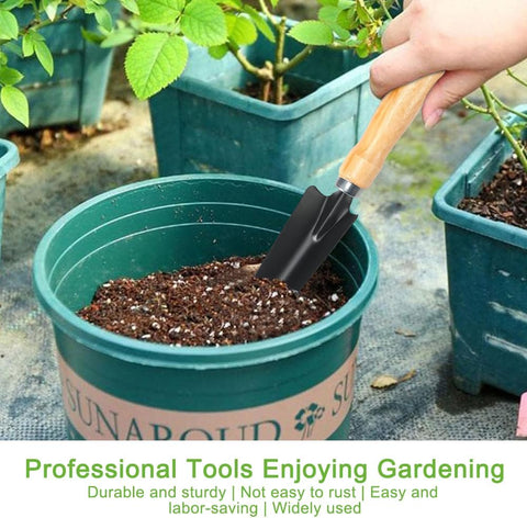 Garden tool set, 3-piece high-performance garden set with garden trowel, Frankfurter shovel and hand rake, mini-plant, garden tool, wooden handle for planting flowers and grass