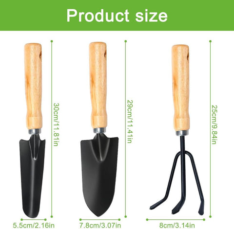 Garden tool set, 3-piece high-performance garden set with garden trowel, Frankfurter shovel and hand rake, mini-plant, garden tool, wooden handle for planting flowers and grass