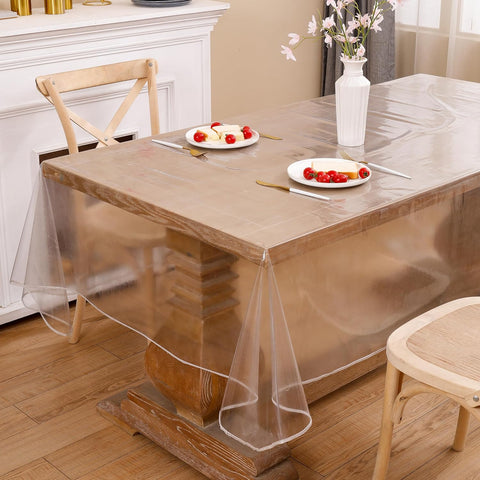 Clear Vinyl Tablecloth Protector Waterproof/Oil-Proof Plastic Rectangle Transparent Sheet Table Cover 54X84 Inch
