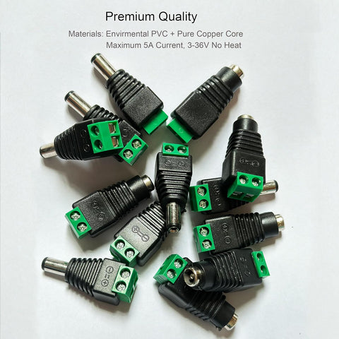 10 Pairs 12V Male+Female 2.1x5.5MM DC Power Jack Plug Adapter Barrel Connector for CCTV Security Camera Led Strip