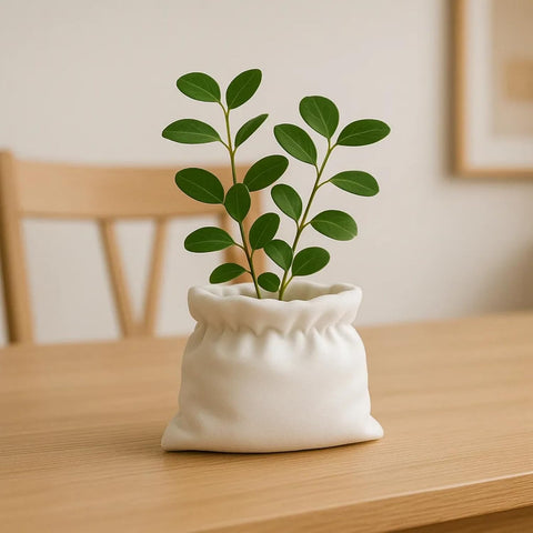 Unique Cumpled Fabric Sack Indoor Plant Pots - 3.54 Inch Fower Pot Small Succulent Green Plants Pot, Cute Plant Gifts for Plant Lovers