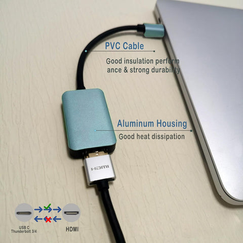 USB C to HDMI Adapter 4K@60Hz, Type C (Thunderbolt 3|4) to HDMI, High Speed HDMI to USB C Cable, Compatible with iPhone 15, iPad Pro, MacBook Air, iMac, Chromebook, Surface, Dell, etc.