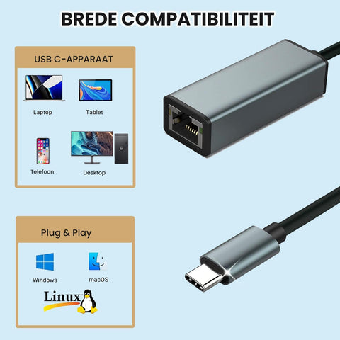 USB C to Ethernet Adapter, 1000Mbps Type C to Ethernet Adapter Ethernet Connector, Driver Free Ethernet Adapter Compatible for MacBook Pro|Air, iPhone 15 Pro|Max, Windows XP, MAC OS, Linux
