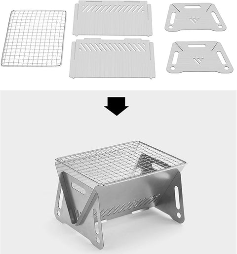 Portable Folding Camping Grill, Portable Fire Pit for Camping, Outdoor Campfire Grill Cooking for Picnics Fire Pit, Stainless Steel Assemblable Removable Stove with Grill Mesh