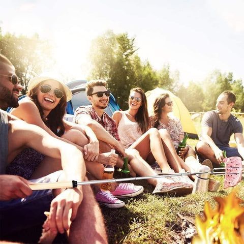 Marshmallow Roasting Sticks, 10 Pack Roasting Sticks with Wooden Handle 32 Inch Extendable BBQ Forks Telescoping Sticks Telescopic Stainless Steel Skewers for Grilling,Campfire