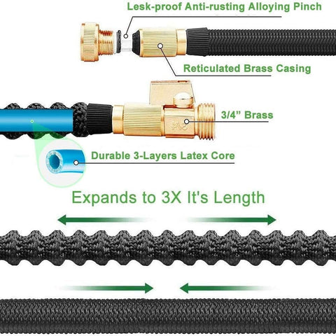 Expandable Garden Hose 50ft with 10 Function Spray Nozzle and 3/4 Solid Brass Fittings, No-Kink Flexible Water Hose Triple Latex Core, Extra Strength Fabric for Garden & Outdoor Cleaning