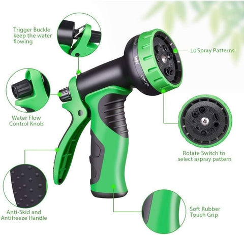 Expandable Garden Hose 50ft with 10 Function Spray Nozzle and 3/4 Solid Brass Fittings, No-Kink Flexible Water Hose Triple Latex Core, Extra Strength Fabric for Garden & Outdoor Cleaning