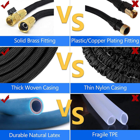 Expandable Garden Hose 50ft with 10 Function Spray Nozzle and 3/4 Solid Brass Fittings, No-Kink Flexible Water Hose Triple Latex Core, Extra Strength Fabric for Garden & Outdoor Cleaning