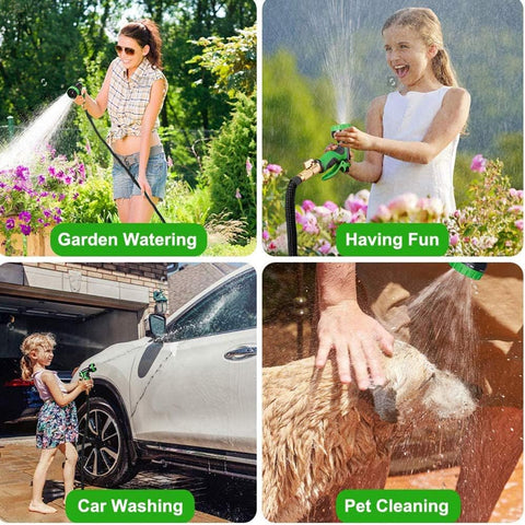 Expandable Garden Hose 50ft with 10 Function Spray Nozzle and 3/4 Solid Brass Fittings, No-Kink Flexible Water Hose Triple Latex Core, Extra Strength Fabric for Garden & Outdoor Cleaning
