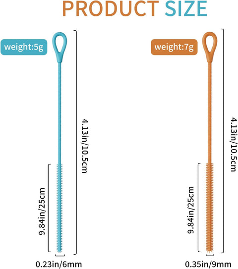 2Pcs Silicone Straw Cleaner Brush, 9.84 Inch Extra Long Straw Brush, Reusable Pipe Crevice Cleaning Brushes with Bendable Steel core (Blue, Orange)