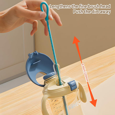 2Pcs Silicone Straw Cleaner Brush, 9.84 Inch Extra Long Straw Brush, Reusable Pipe Crevice Cleaning Brushes with Bendable Steel core (Blue, Orange)