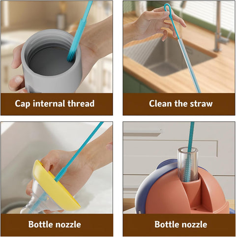 2Pcs Silicone Straw Cleaner Brush, 9.84 Inch Extra Long Straw Brush, Reusable Pipe Crevice Cleaning Brushes with Bendable Steel core (Blue, Orange)