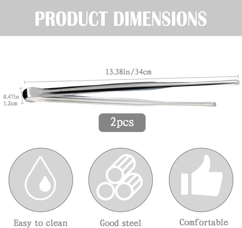 2 Pcs BBQ Kitchen Tongs, Stainless Steel Heat Resistant Tweezer Tongs Utensils for Kitchen Cooking, Grilling