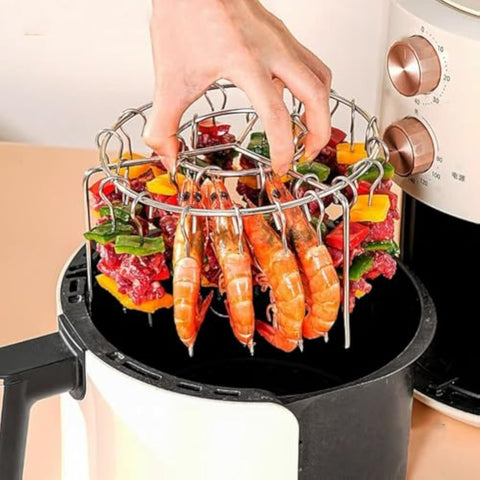 Air Fryer Barbecue Grill Vertical Barbecue Kebab, 24 Skewer Air Fryer Rack Round, 6 Inch Air Fryers Skewer Stand, With 24 Skewers, Multifunctional Grill for Cooking Kebabs (12 skewer)