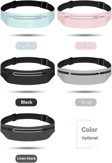 Waterproof Sports Waist Pack with 3 Zippered Compartments for Running, Gym, Hiking - Adjustable 55-120cm Belt, Fits 7.5" Phones - Black, Pink, Grey, Sky Blue, Dark Grey