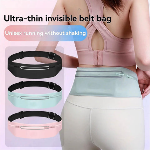 Waterproof Sports Waist Pack with 3 Zippered Compartments for Running, Gym, Hiking - Adjustable 55-120cm Belt, Fits 7.5" Phones - Black, Pink, Grey, Sky Blue, Dark Grey